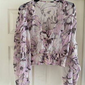 Anthropologie Pink and Black Sheer Blouse
